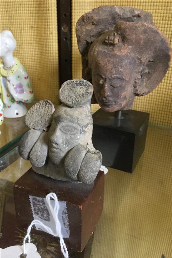 Singalese Yaksha terracotta head (prob 1st century AD) & a Japanese terracotta head (prob 14th/15thC)